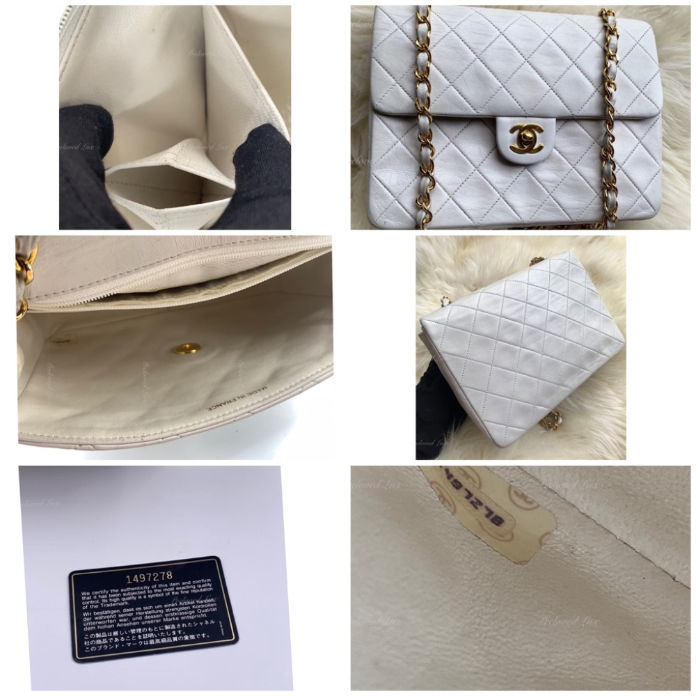 Authentic CHANEL Classic Lambskin Chain Mini Square Flap Bag White/ GHW - Picture 12 of 17